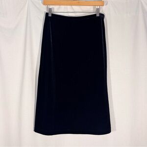 Vintage Olive 90s Black Velvet Midi Skirt
